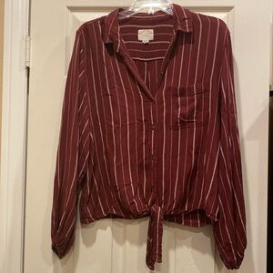 American Eagle striped tie-front top